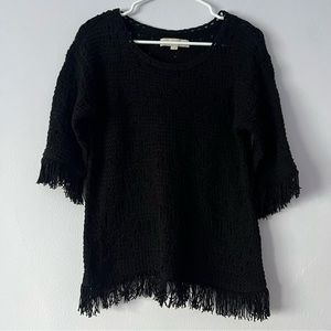 Ann Taylor Loft 3/4 Sleeve Black Fringe Sweater